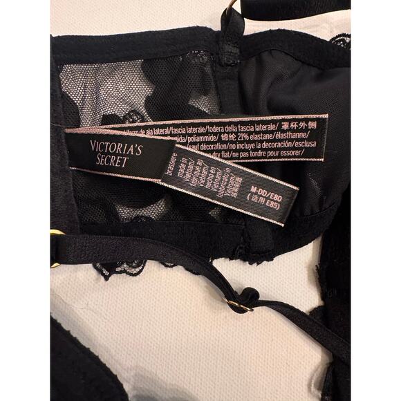Victoria's Secret Very Sexy Bralette Black Floral Lace Unlined M-DD - Picture 3 of 4